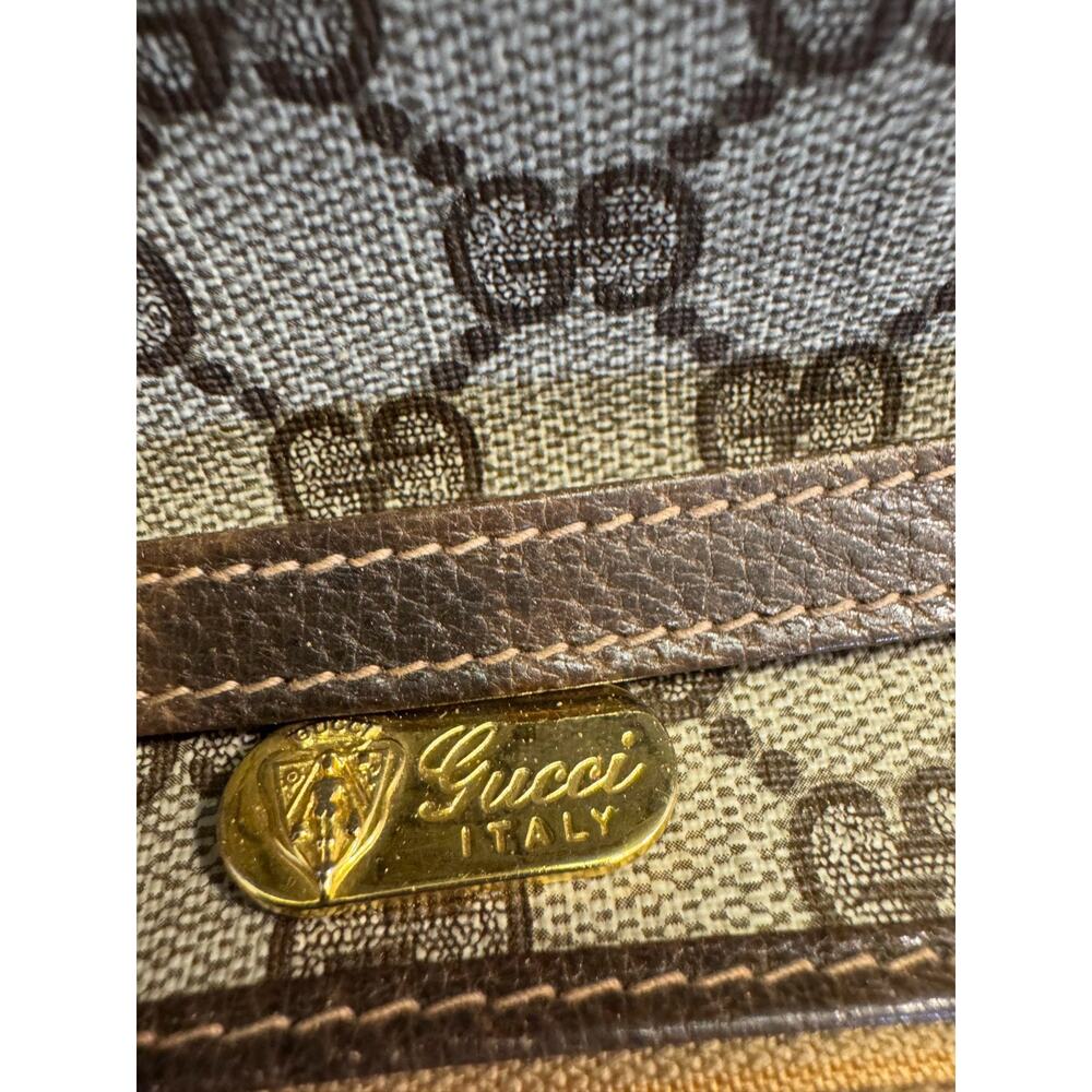 Vintage Gucci 1980s GG Supreme Canvas Brown Leather Crossbody Saddle Bag Italy - Picture 5 of 11